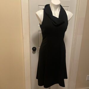 Chic Black Midi Dress with Cowl Neck